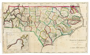 (MAP SCRAPBOOK.) Four mid-nineteenth-century hand-colored engraved folding maps tipped to text leaves from